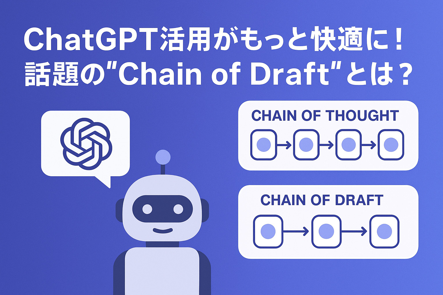 Chain of Draft（CoD）は、ChatGPTなどの生成AIをより効率的に活用する新しい思考法です。Chain of Thought（CoT）との違いや具体的な事例を交えながら、AI応答をスピーディかつ簡潔にするコツをわかりやすく解説します。