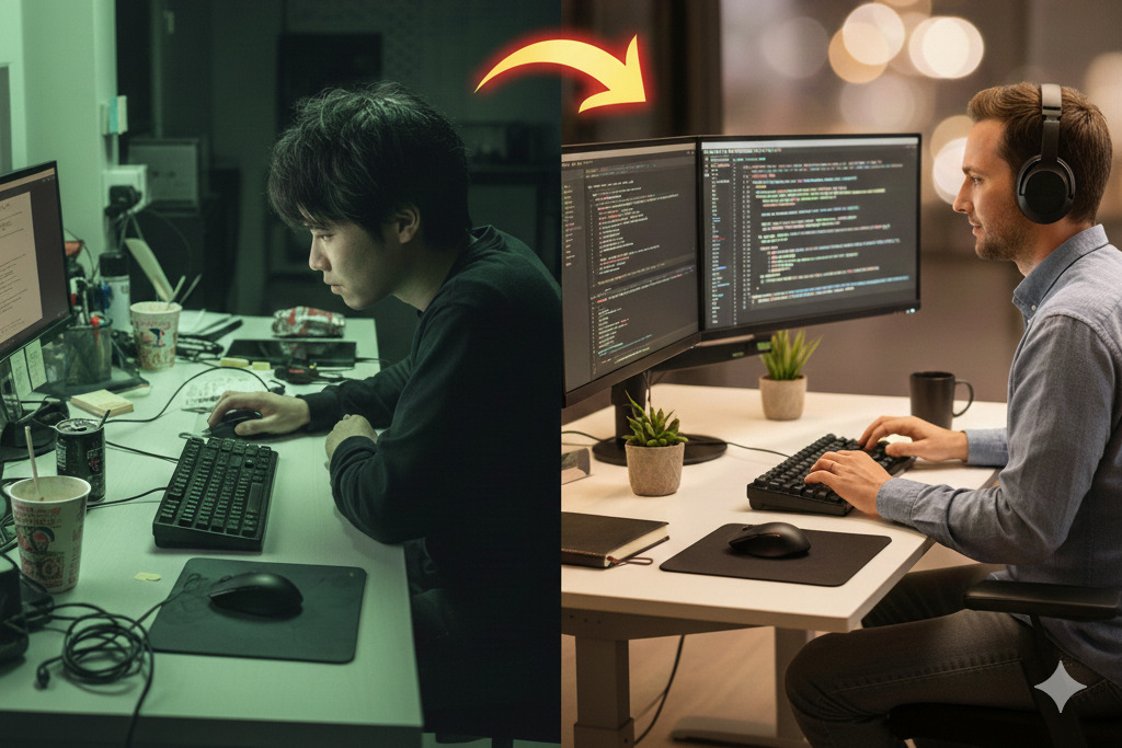 エンジニア,新人エンジニア,自己投資,駆け出しエンジニア,キャリアアップ,生産性向上,ガジェット,技術書,GitHub Copilot,デスク環境,HHKB,キーボード,スキルアップ,時間術,エンジニアの成長,年収アップ